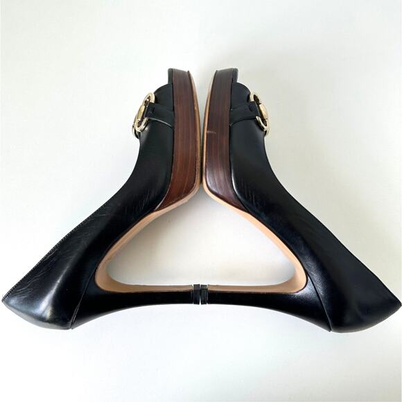 Gucci Classic Horsebit Black Leather Peep Toe Platform Heel Pumps Size 7 B - Picture 8 of 14
